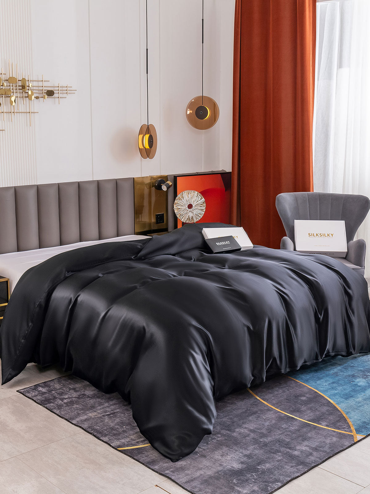 SilkSilky-UK 19Momme Pure Silk Duvet Cover Black 001