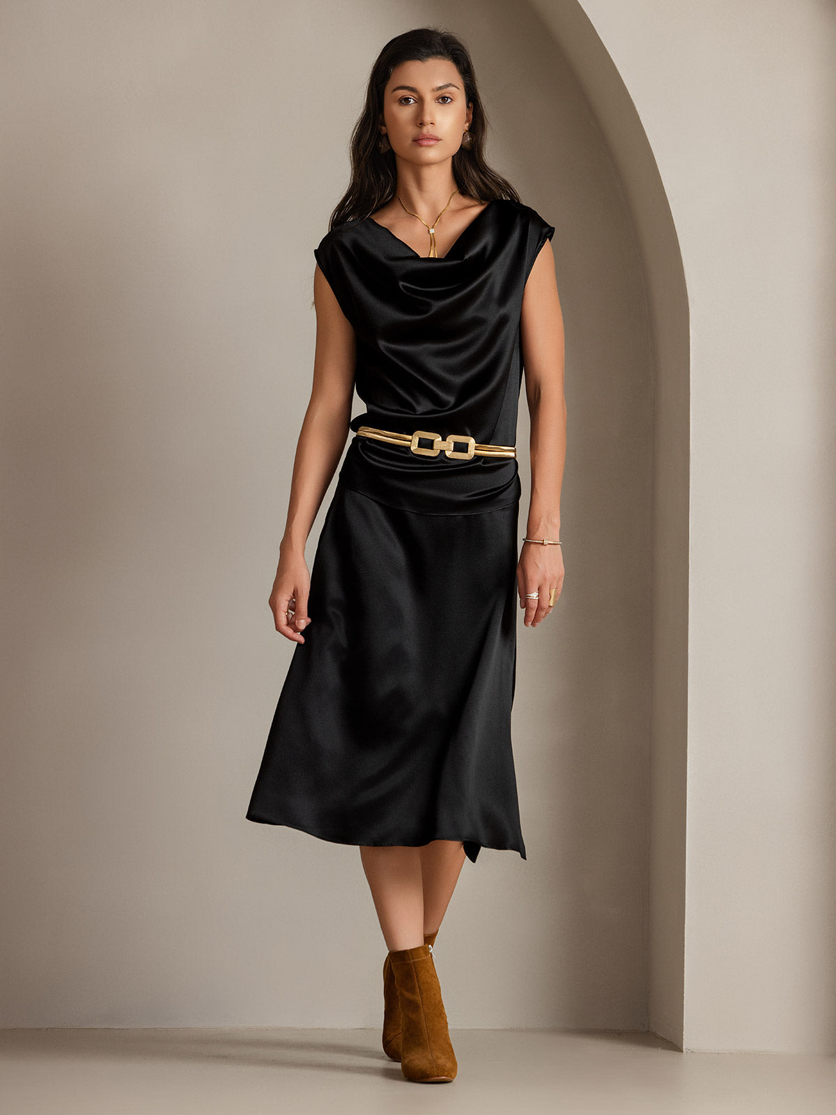 [Black] SilkSilky-UK 19Momme Silk Skirt 006