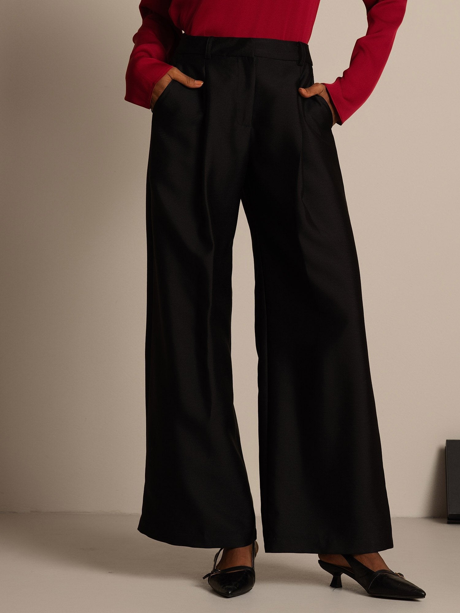 [Black] SilkSilky-UK 32Momme Silk-Wool Blend Womens Pants 003,