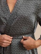 [Black Ginkgo] SilkSilky-UK Long Sleeve V Neck Men's Dressing Gown 006