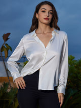 [White] SilkSilky-UK Long Sleeve Lapel Collar Women's Shirt 001