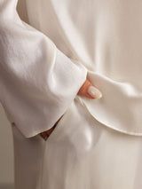 [White] SilkSilky-UK 19Momme Machine-Washable Silk Long Sleeve Notch Collar Women's Pyjamas 005