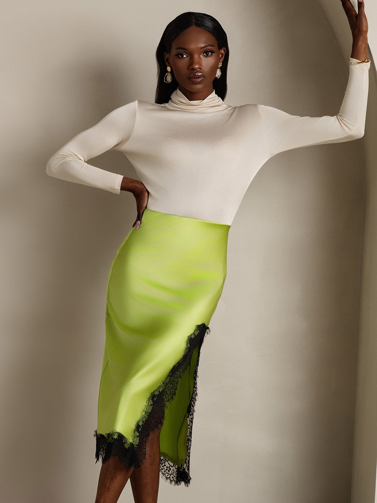 [Mint Green] SilkSilky-UK 19Momme Silk Split Skirt 003