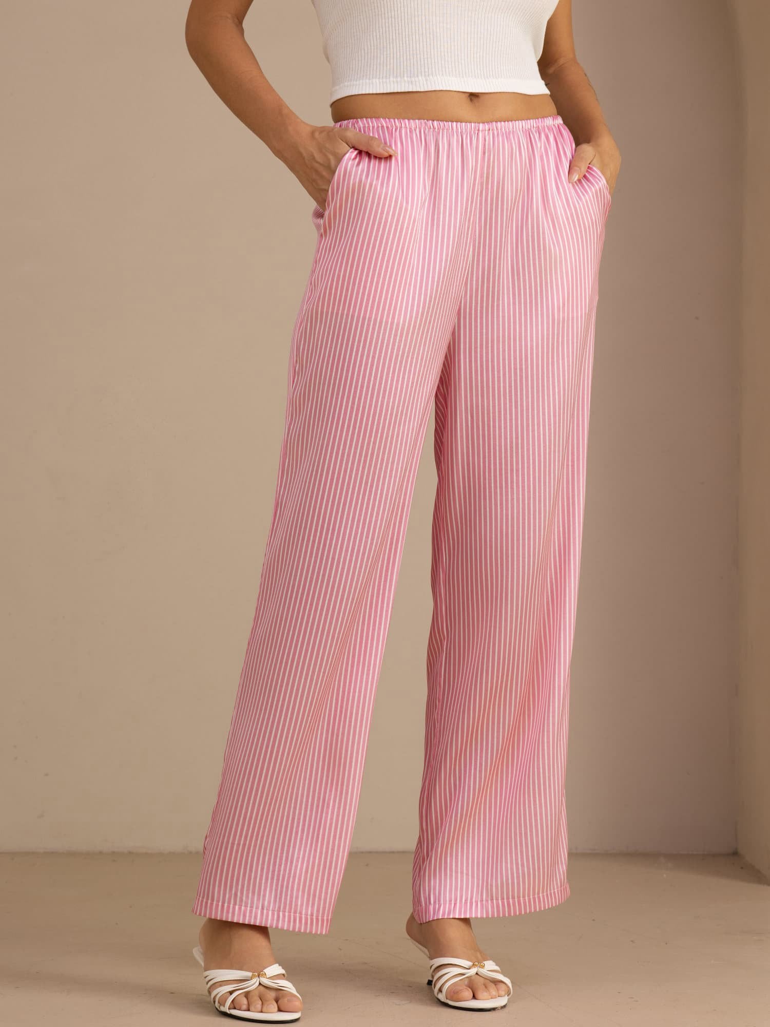 [Pink Pinstripe] SilkSilky-UK Womens Pants 001