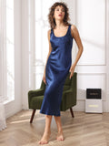 SilkSilky UK Pure Silk Sleeveless Boat Neck Dress DarkBlue 001