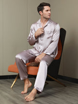 [Pale Mauve] SilkSilky-UK Long Sleeve Notch Collar Men's Pyjamas 001