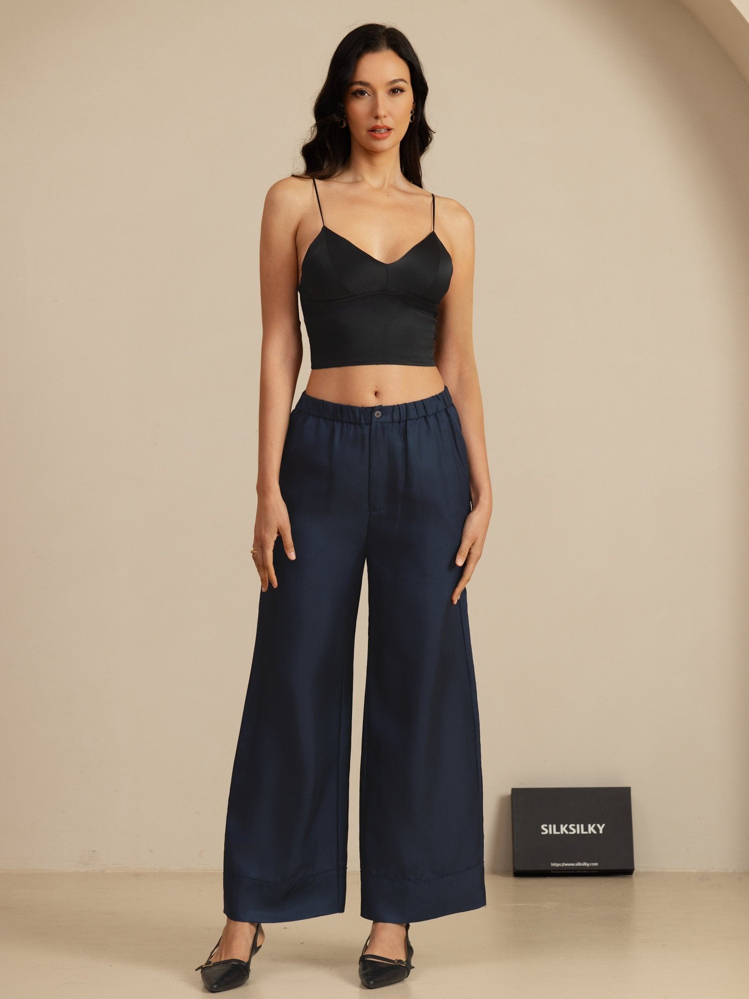 [Dark Blue] SilkSilky-UK 18Momme Silk Satin Surah Womens Pants 005