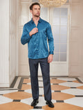 SilkSilky UK Silk Long Sleeve Collar Men's Shirt Teal 004