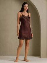 [Brown] SilkSilky-UK Spaghetti Strap V Neck Nightdress 007