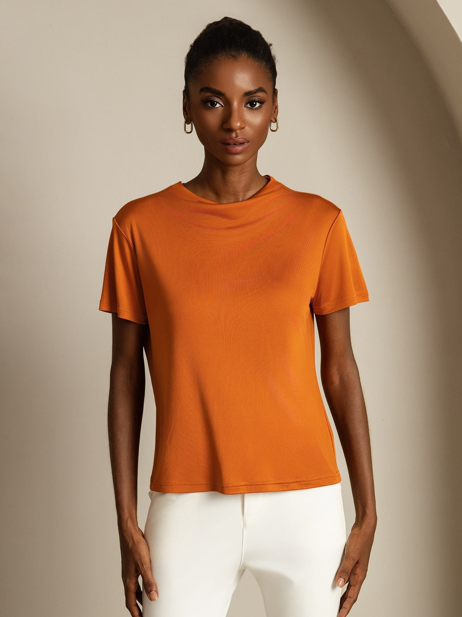 [Orange] SilkSilky-UK Pure Silk Collar Women's T-Shirt 003