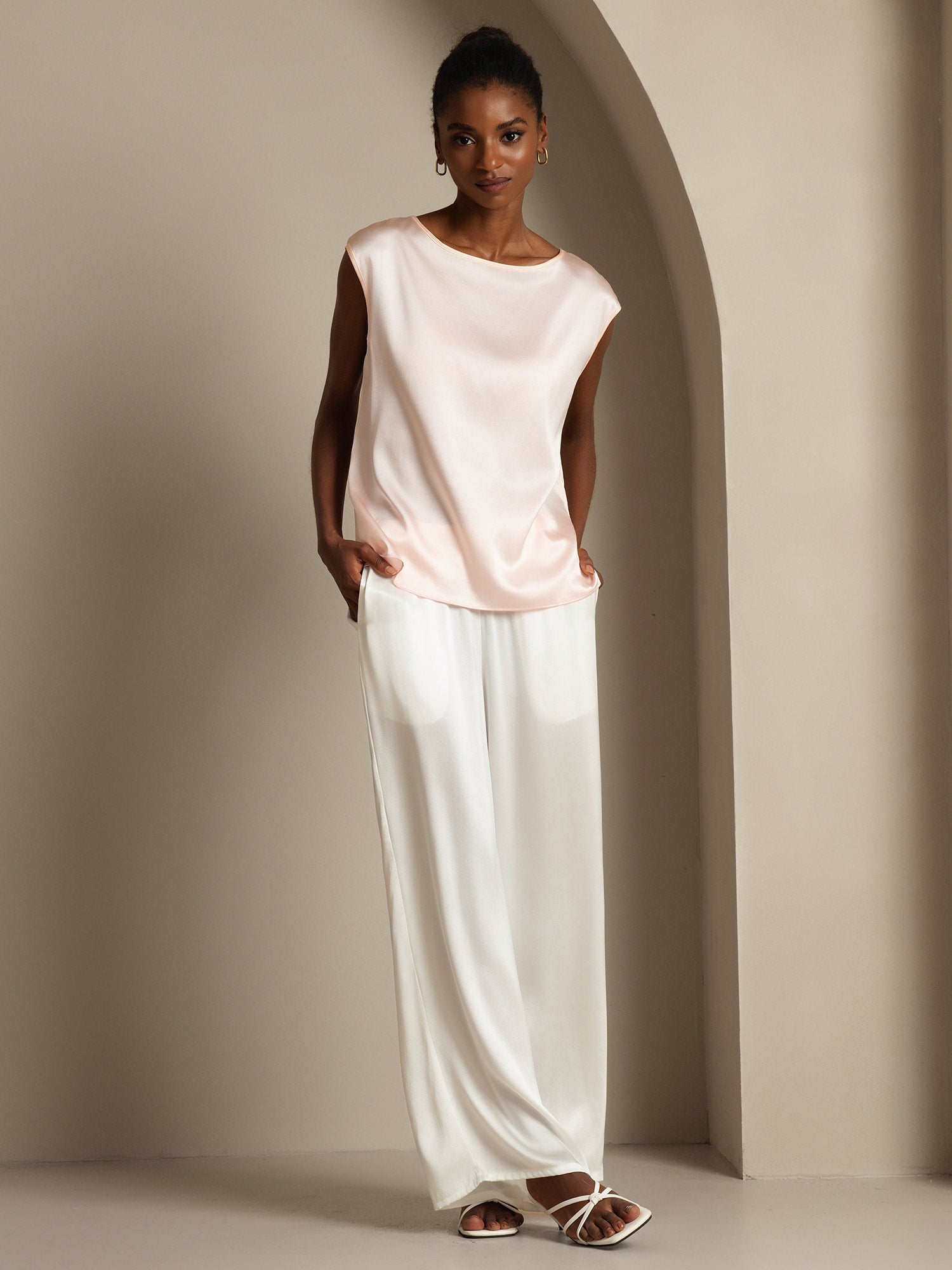 [Pink] SilkSilky-UK 19Momme Silk Round Neck Women's T-Shirt 006,