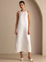 [White] SilkSilky-UK Sleeveless Crew Neck Dress 001
