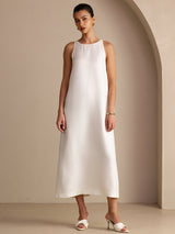 [White] SilkSilky-UK Sleeveless Crew Neck Dress 001