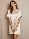 SilkSilky UK Pure Silk Short Sleeve Round Neck Nightdress Champagne 001