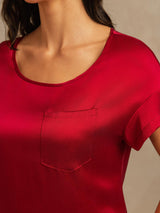 [Wine] SilkSilky-UK 19Momme Machine-Washable Silk Short Sleeve Round Neck Nightdress 004