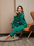 SilkSilky UK Pure Silk Long Sleeve Lapel Women's Pyjamas Green 005