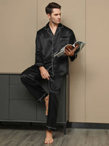 [Black] SilkSilky-UK Long Sleeve Notch Collar Men's Pyjamas 001