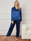 SilkSilky UK Pure Silk Long Sleeve Lapel Women's Pyjamas DarkBlue 004