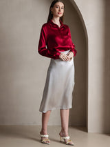 [Wine] SilkSilky-UK Long Sleeve Lapel Collar Women's Shirt 006