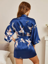 [Dark Blue] SilkSilky-UK 3/4 Sleeve Women's Dressing Gown 002