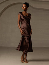 [Coffee] SilkSilky-UK Cap Sleeve Dress 006