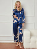 SilkSilky-UK 19Momme Pure Silk Long Sleeve Lapel Women's Pyjamas DarkBlue 005