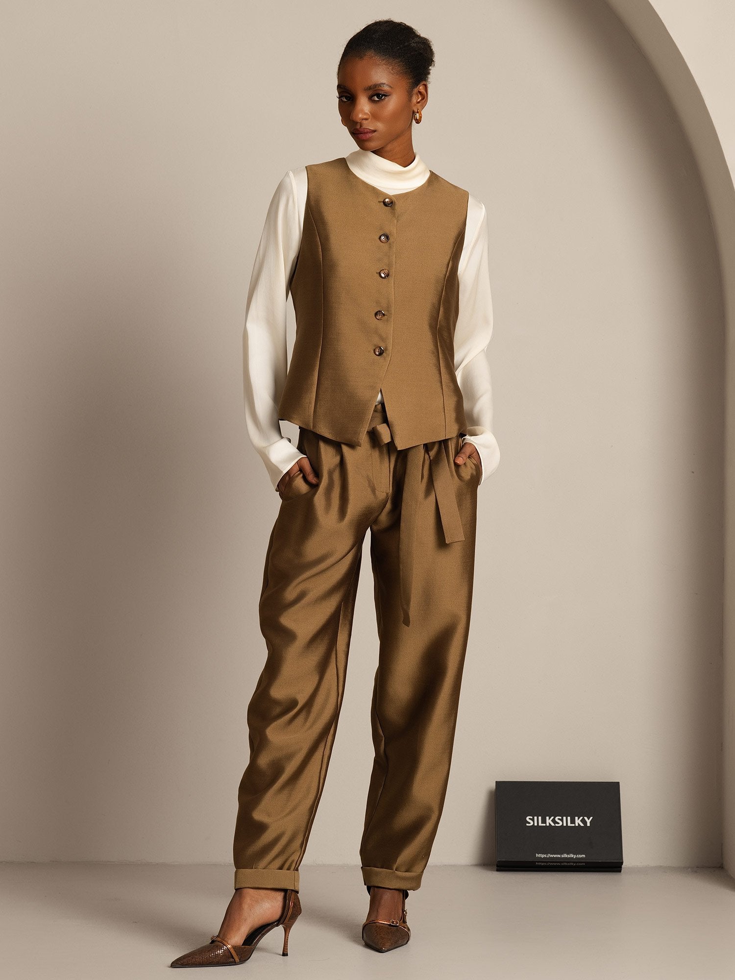 [Bronze] SilkSilky-UK 32Momme Silk-Wool Blend Womens Vest 006