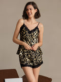 SilkSilky-UK Pure Silk V Neck Camisole Set Leopard 003