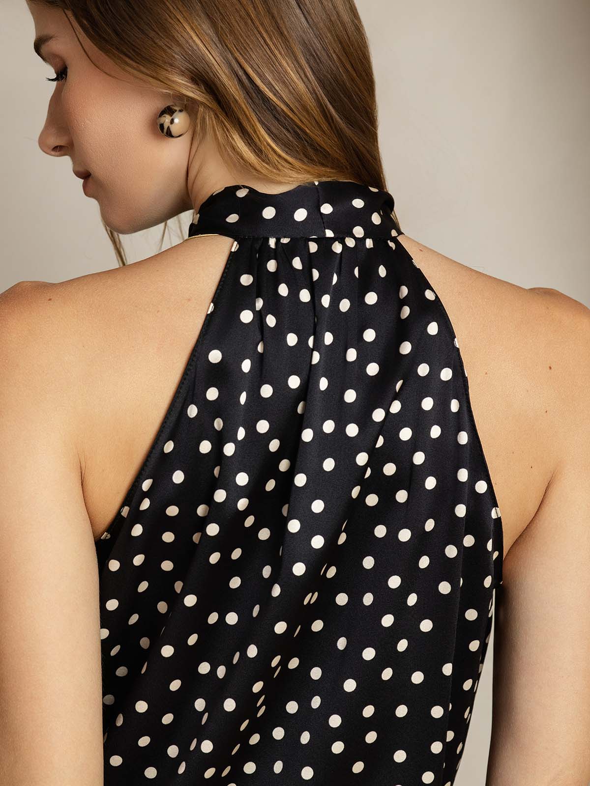 [Black+White] SilkSilky-UK 19Momme Silk Tie Neck Women's Shirt 006