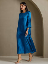 [Teal] SilkSilky-UK 3/4 Sleeve Round Neck Dress 006