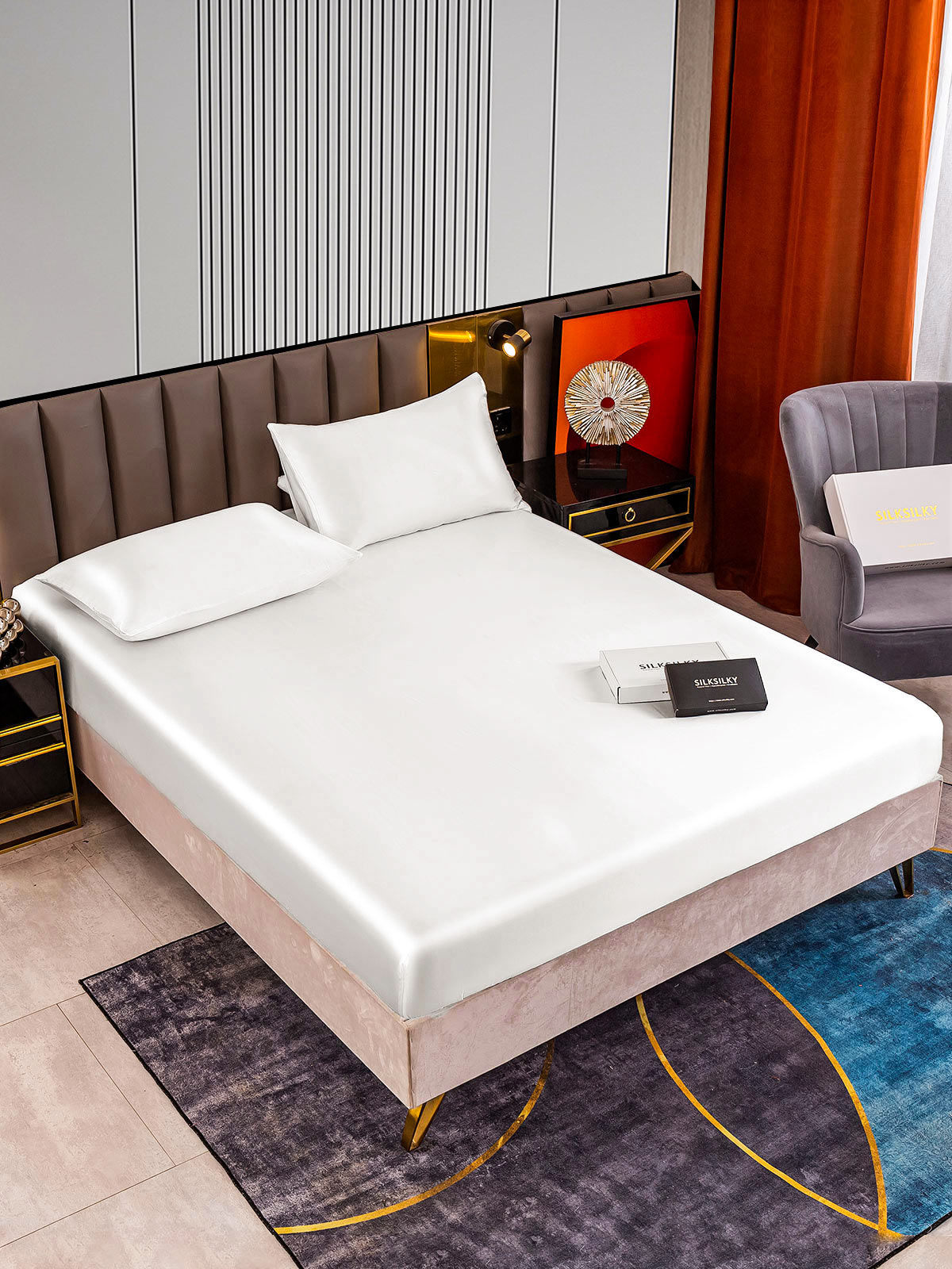 [White] SilkSilky-UK 22Momme Bed Linen Set 002