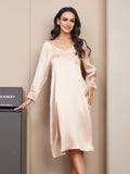 SilkSilky UK Pure Silk Long Sleeve Nightgown Champagne 004