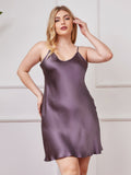 SilkSilky UK Pure Silk V Neck Plus Size Dress PurpleGray 003