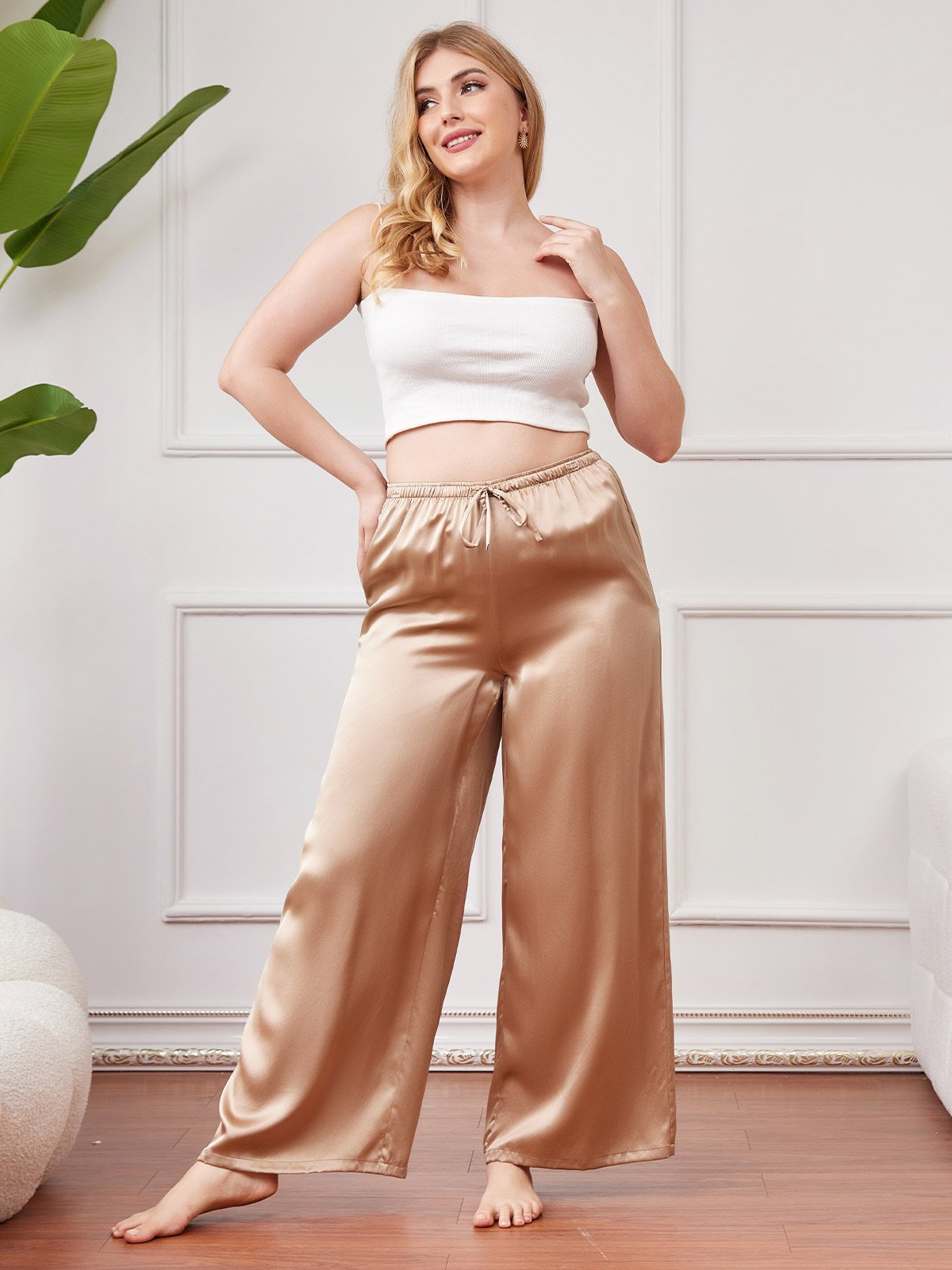 SilkSilky UK Pure Silk Plus Size Womens Pants Champagne 001