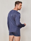 SilkSilky UK Silk Knitted Long Sleeve Round Neck Men's T Shirt DarkBlue 002