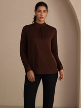 [Tan] SilkSilky-UK Long Sleeve Stand Collar Women's Blouse 003