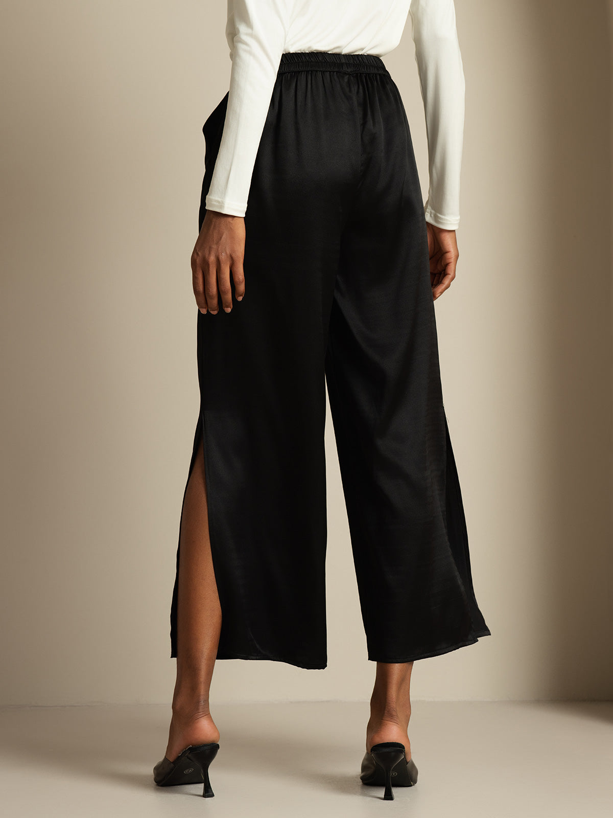 [Black] SilkSilky-UK 19Momme Silk Split Women's Pants 002,