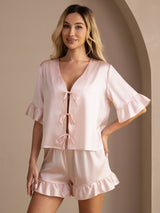 [Pink] SilkSilky-UK Short Sleeve V Neck Women's Pyjamas 003