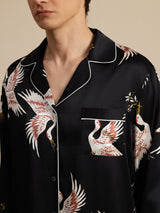 [Black] SilkSilky-UK Long Sleeve Lapel Collar Men's Pyjamas 005