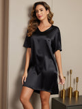 SilkSilky UKPureSilkShortSleeveVNeckNightdressBlack004