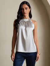 [Light Gray] SilkSilky-UK Sleeveless Halter Women's T-Shirt 003