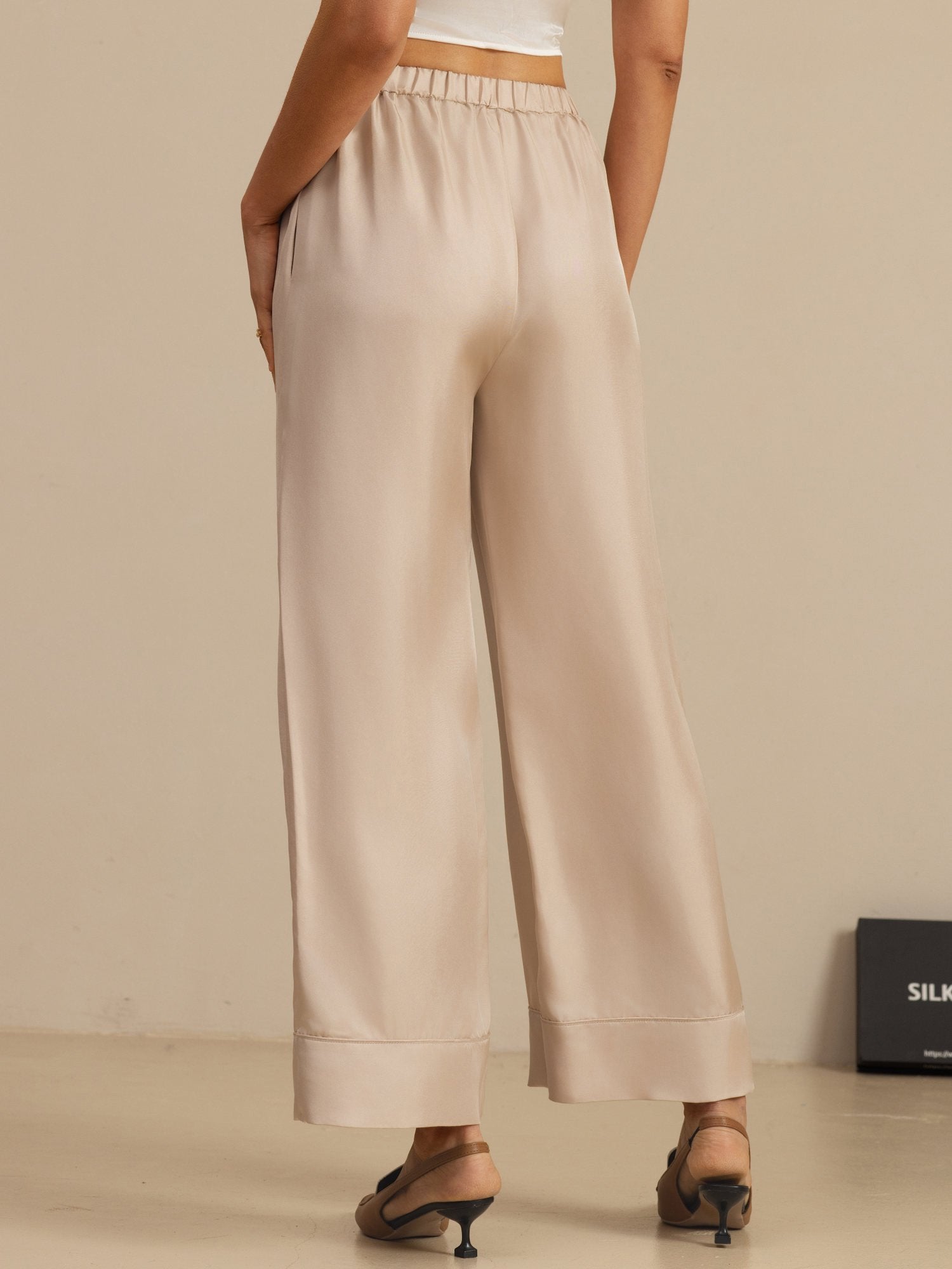 [Tan] SilkSilky-UK 18Momme Silk Satin Surah Womens Pants 002