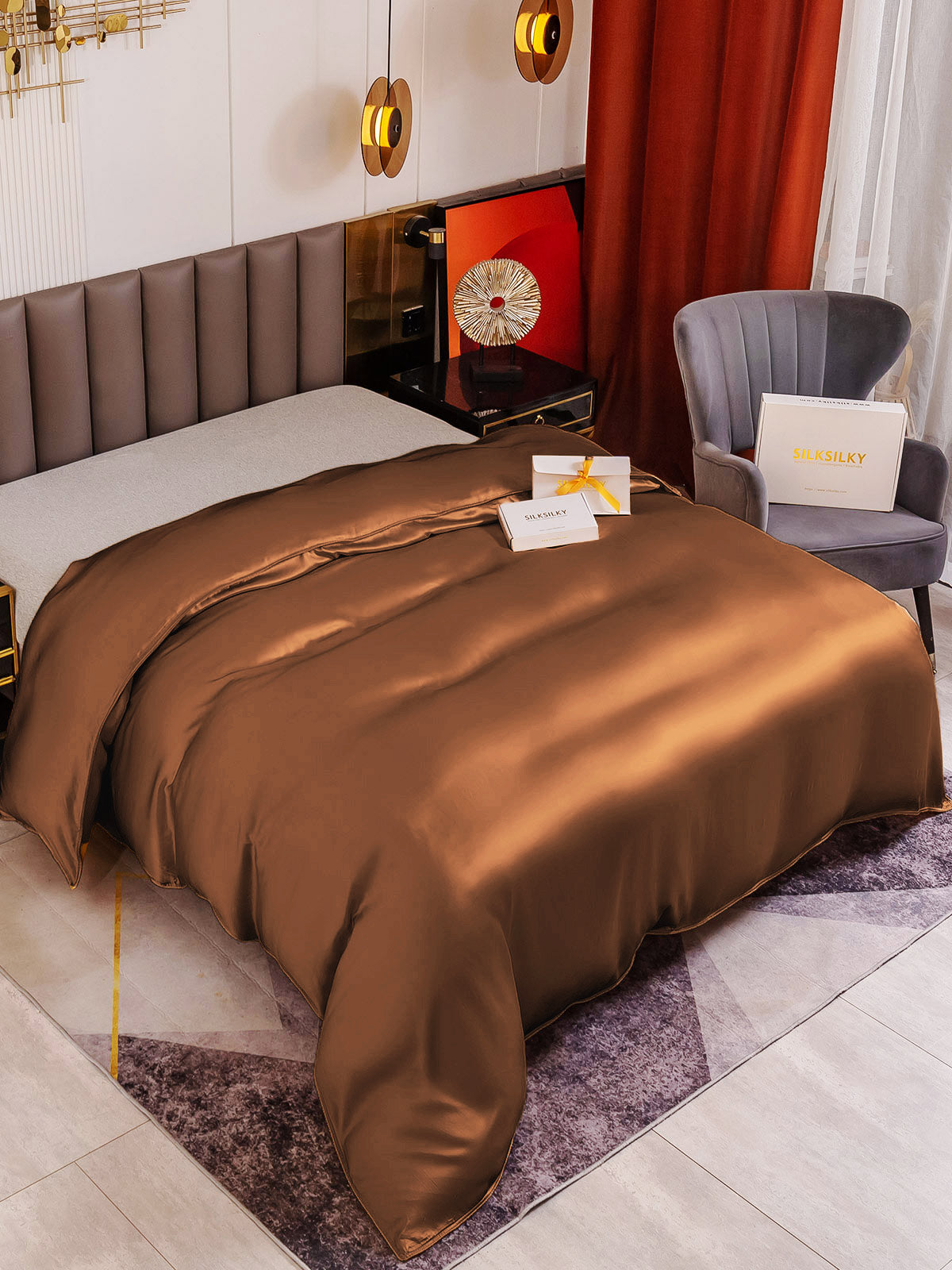 SilkSilky-UK 19Momme Pure Silk Duvet Cover Coffee 001