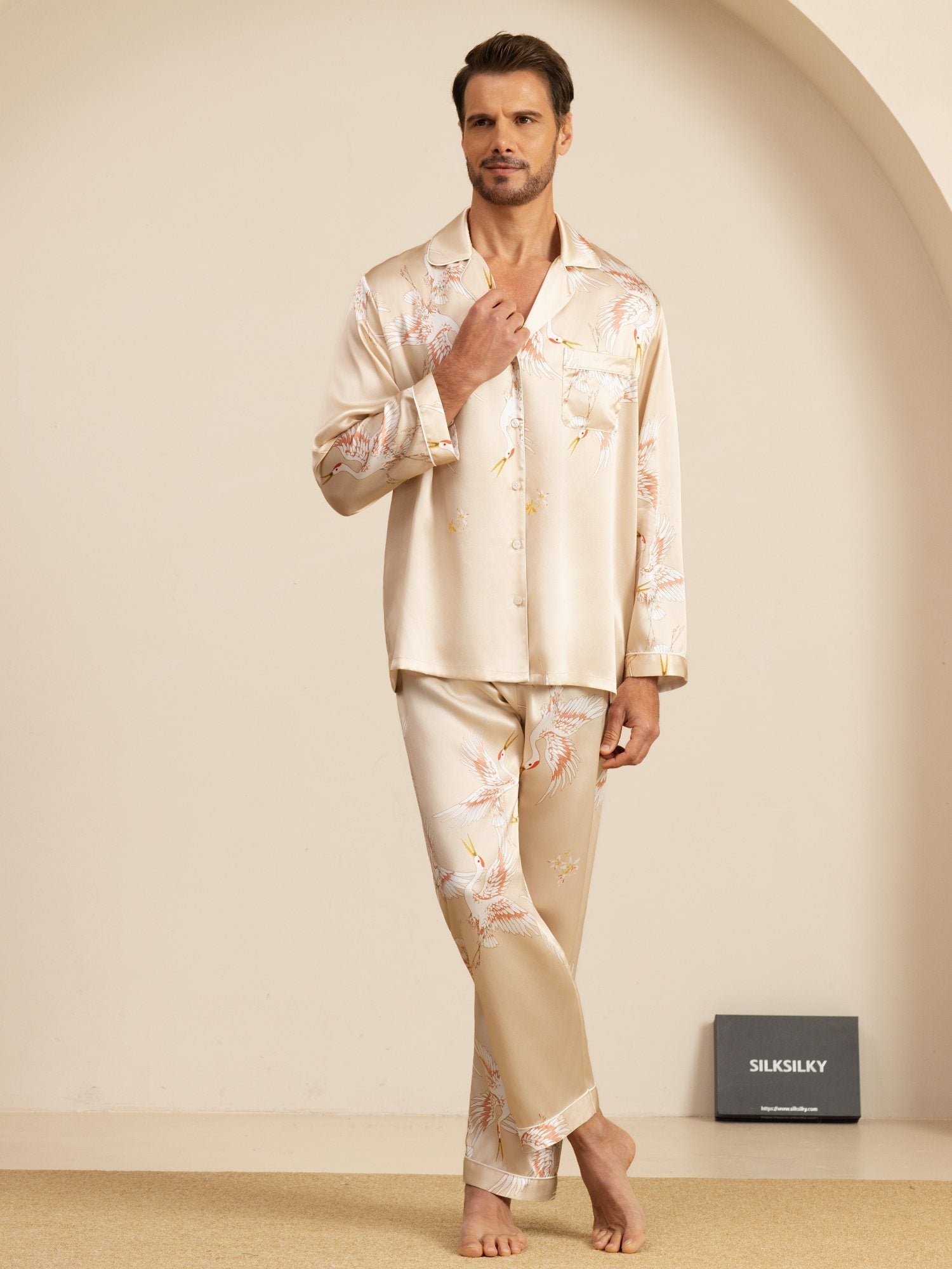 [Champagne] SilkSilky-UK 19Momme Long Sleeve Notch Collar Men's Pyjamas 003
