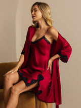 [Wine] SilkSilky-UK Half Sleeve V Neck Nightdress&Dressing gowns 001