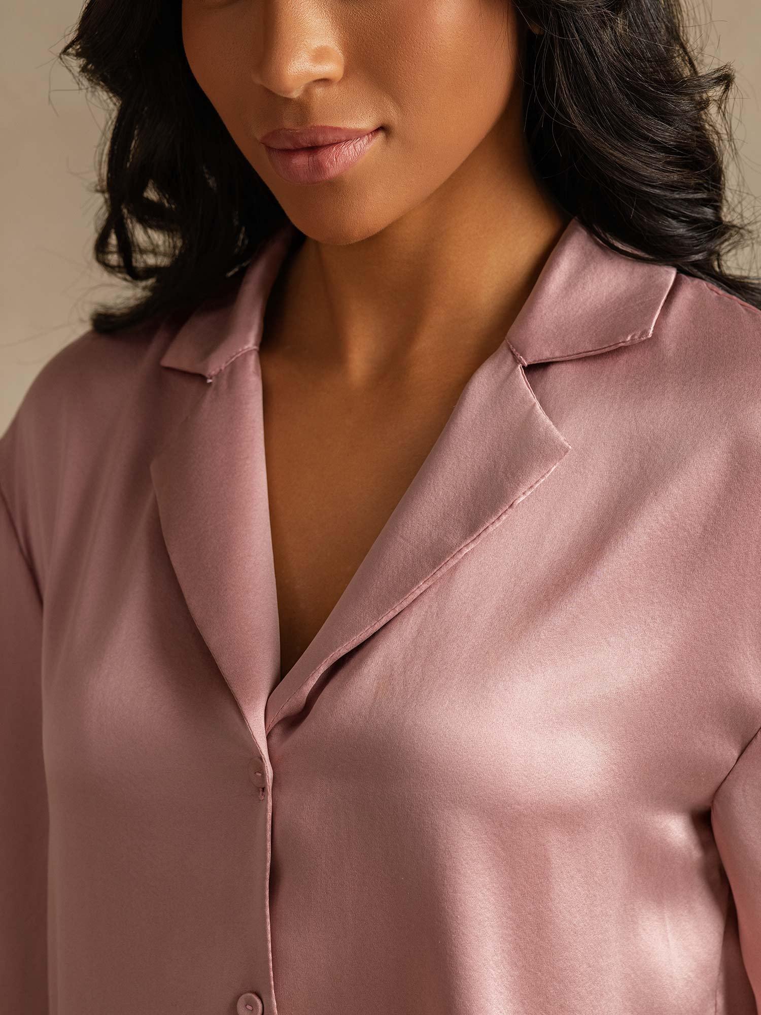 [Peach Skin] SilkSilky-UK 19Momme Pure Silk Collar Women's Pyjamas 004,