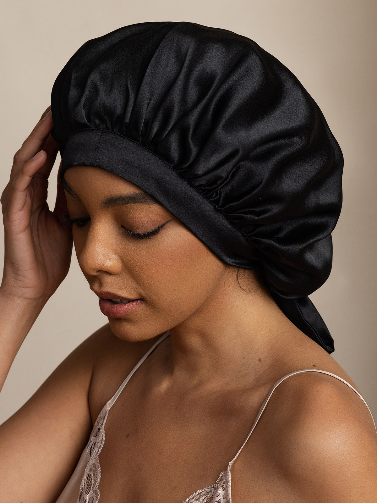 [Black] SilkSilky-UK Pure Silk Sleep Cap 002
