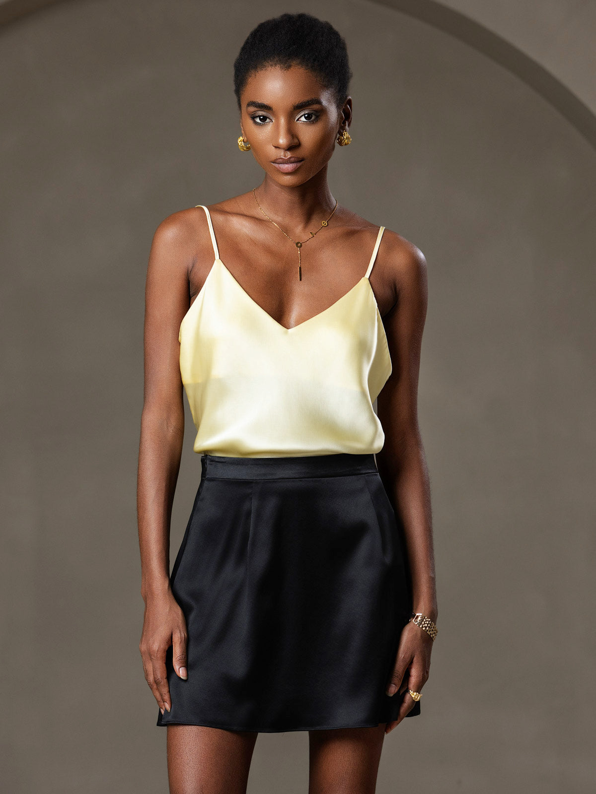 [Light Yellow] SilkSilky-UK Pure Silk V Neck Camisole 006