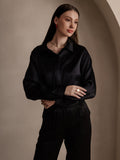 SilkSilky UK 19Momme Silk Long Sleeve Collar Women's Shirt Black 003