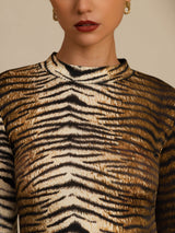[Tiger] SilkSilky-UK 100% Silk Jersey Long Sleeve Mock Neck Women's T-Shirt 006